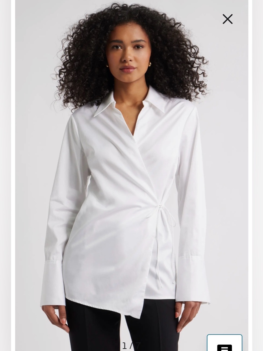 NWT- Open Edit Asymmetric Cotton Poplin Wrap Shirt, White, size small